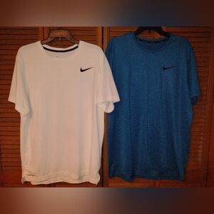Nike Pro Men's Short Sleeve Dri-Fit Tees in White and Teal Men's Lg